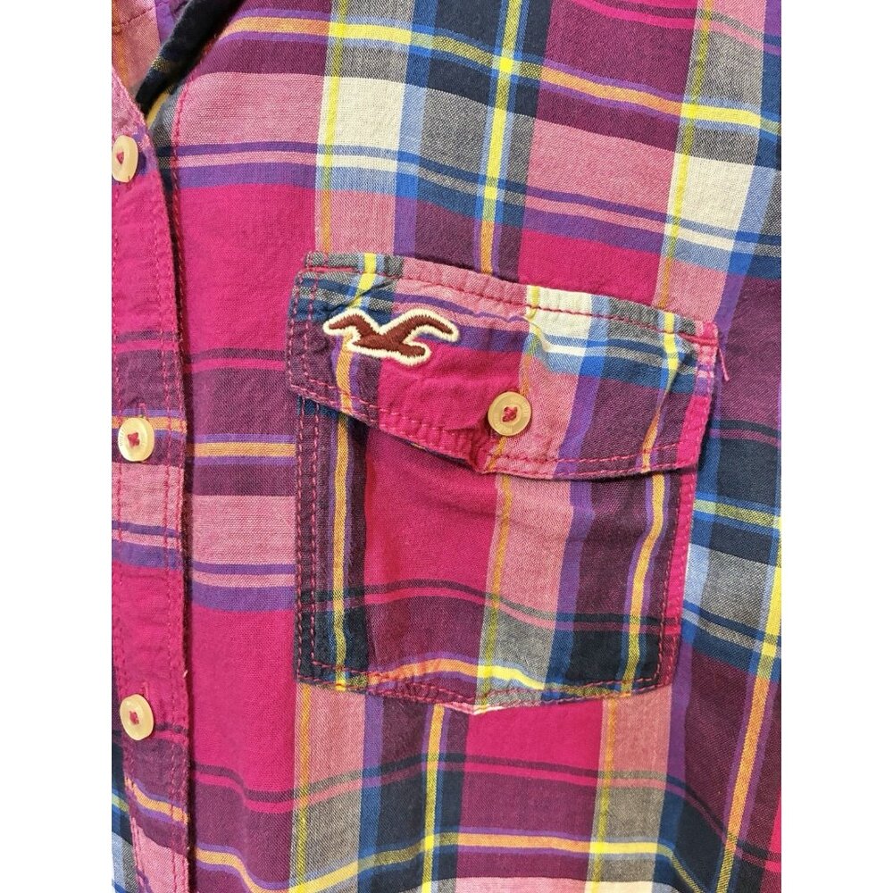 Vintage Y2k Hollister Plaid Pink Blue Button Up Preppy Coastal Cowgirl Shirt L
